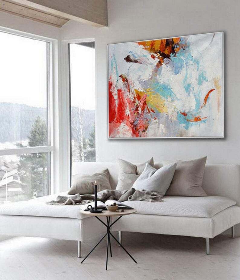 Handmade Canvas Painting Wall Art Bright Colorful Abstract Painting Wall