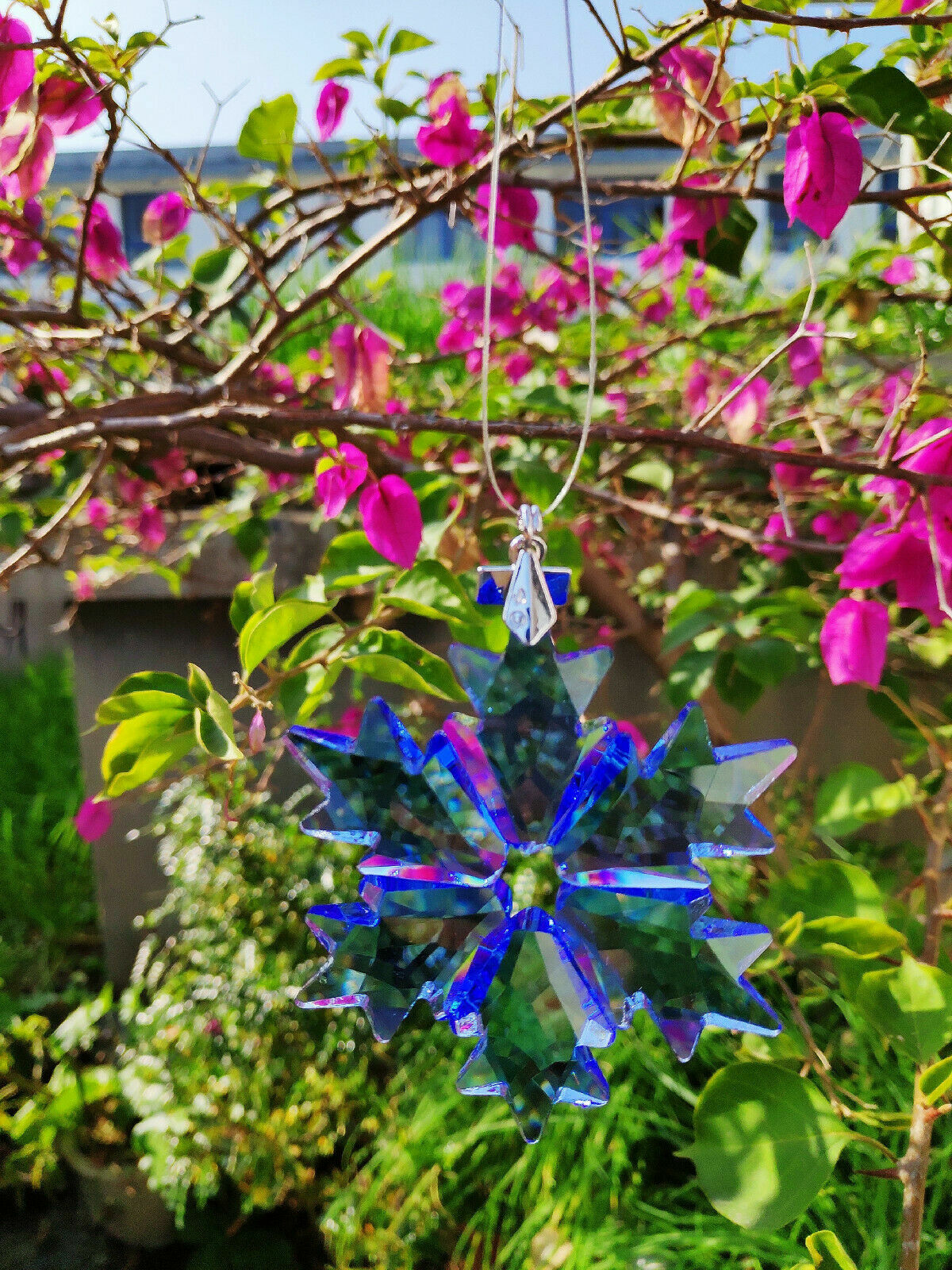 1PCS New Blue Crystal Snowflake Ornament Charm Pendant Party Decoration