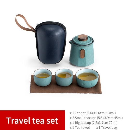 Green Ceramic Tea Cups and Sets Penguin Portable Travel Tea Set