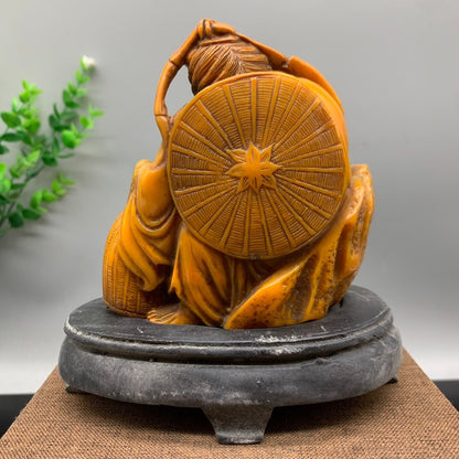 4" Noble Old Shoushan Stone Handwork Carved Old Fisherman Fish Statue Seal Stamp