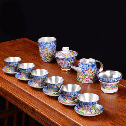 Vintage Sterling Silver Teapot 999 Sterling Tea Set Pots Gaiwan Tea Cup Saucer