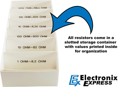 365 Piece Resistor Kit 1/4 Watt in Compartmentalized Cardboard Storage Box