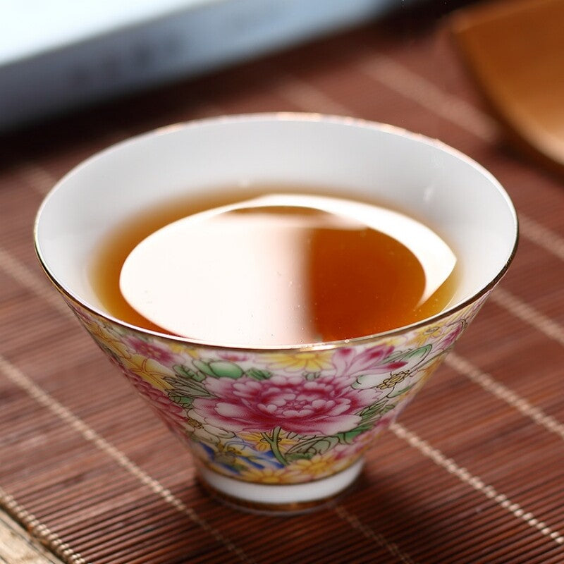 50ml Porcelain Tea Cup Floral Print Color Enamel Craft Ceramic Kungfu Tea Cups