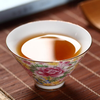 50ml Porcelain Tea Cup Floral Print Color Enamel Craft Ceramic Kungfu Tea Cups