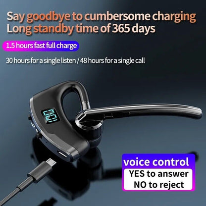 Wireless Bluetooth 5.2 Earpiece Noise Cancelling Trucker Headset Dual Mic Earbud
