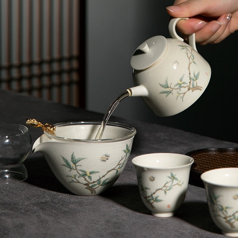 Boutique Tea Set Ruyao Craft Crackle Glaze Porcelain Tea Pot Gaiwan Matching Cup