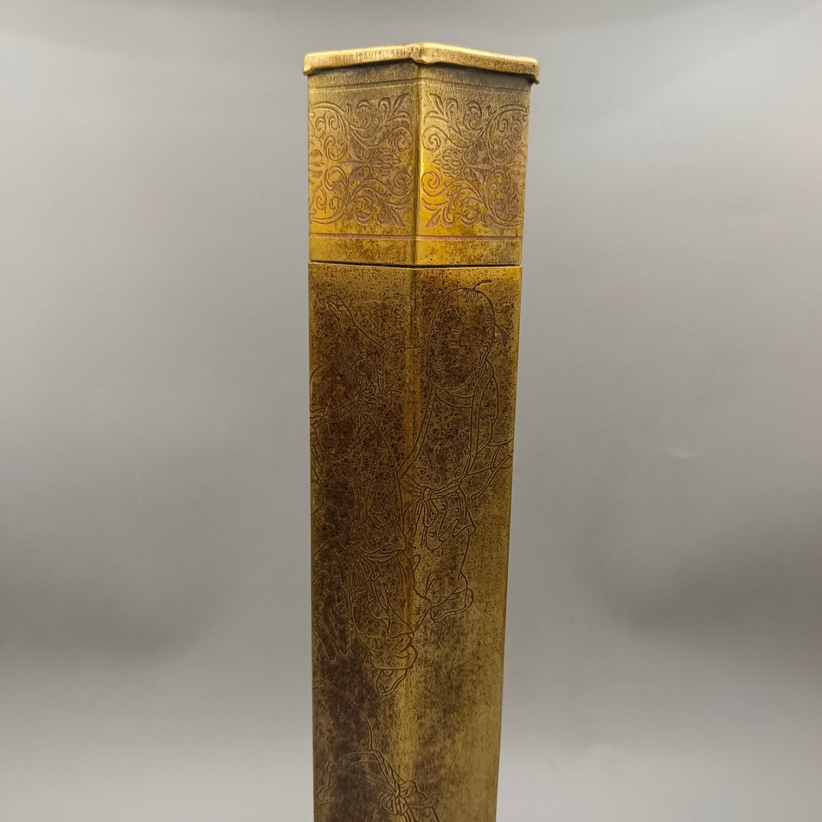 Chinese Antique Collection Hexagonal Copper Incense Tube Painting Tube -