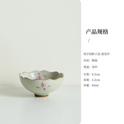 1PC Hand-painted Pink Orchid Ceramic Teacup Lotus Master Cup Personal Tea Bowl