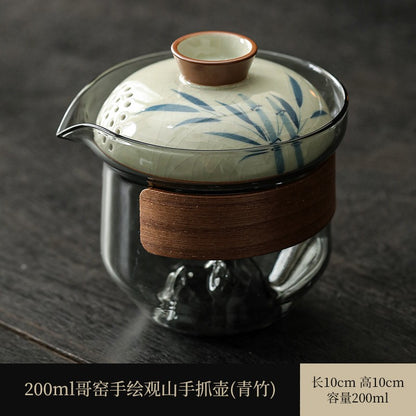 Handheld Teapot Single Pot Gaiwan Porcelain Ge Kiln Travel Tea Set
