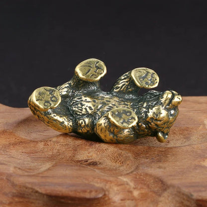 4cm Exquisitely Brass Bear Tea Pet Statue Desk Ornaments Decorations Crafts