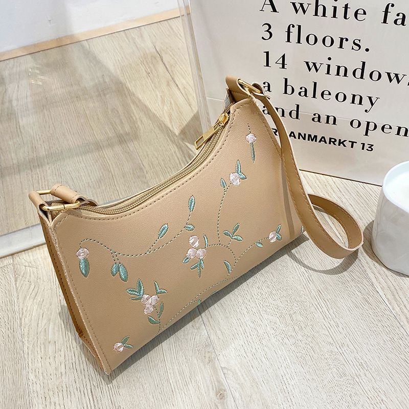 Bag Embroidery Flower Underarm Bag Retro Handbags Small Shoulder Purse Zipper