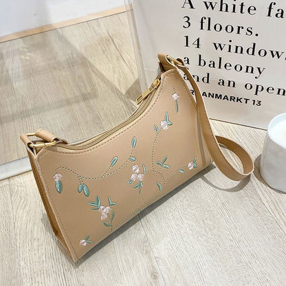 Bag Embroidery Flower Underarm Bag Retro Handbags Small Shoulder Purse Zipper