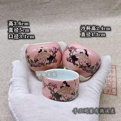 3 Pcs Ceramic Cup Peacock Bird Cage Dish Food Water Bowl Feeding Accessories