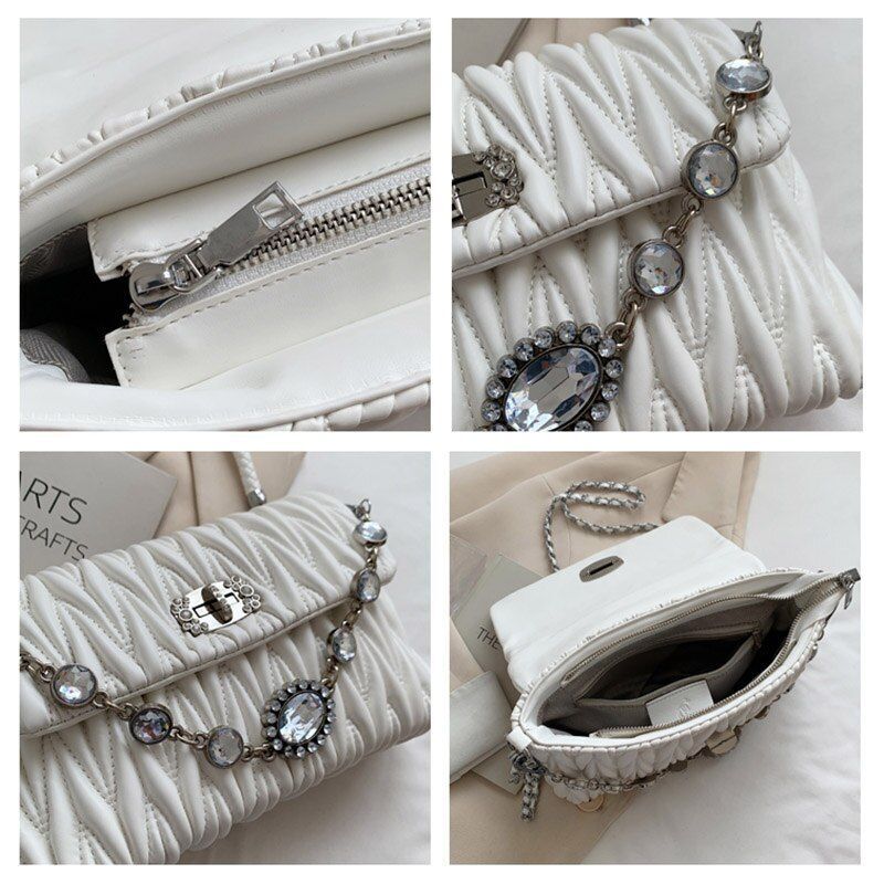 Pleated Crossbody Bag Texture Rhinestone Hand Shoulder Bag Versatile 25*7*14 CM