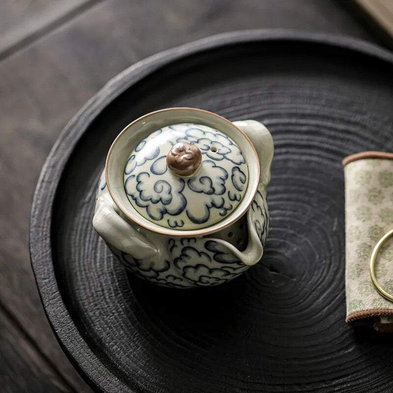 Ru Kiln Ceramic Hand Pot Hand-painted Blue and White Porcelain Filter Tea Set