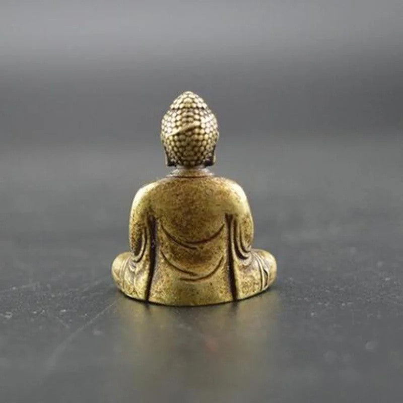 3.2cm Chinese Buddhism Brass Sakyamuni Buddha Statue Table Tea Pet Ornament