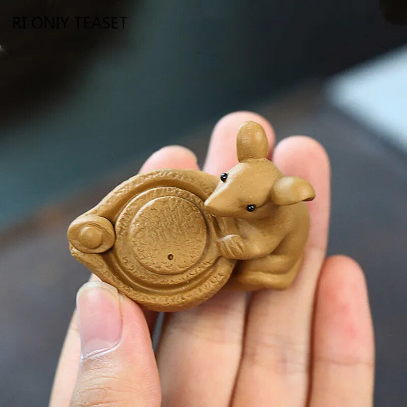 Chinese Yixing Sculpture Purple Clay Tea Pet Handmade Lucky Ingot Ornaments