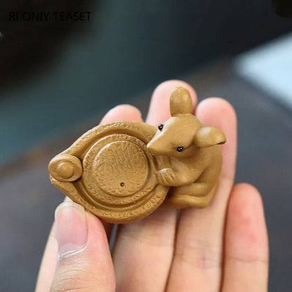 Chinese Yixing Sculpture Purple Clay Tea Pet Handmade Lucky Ingot Ornaments