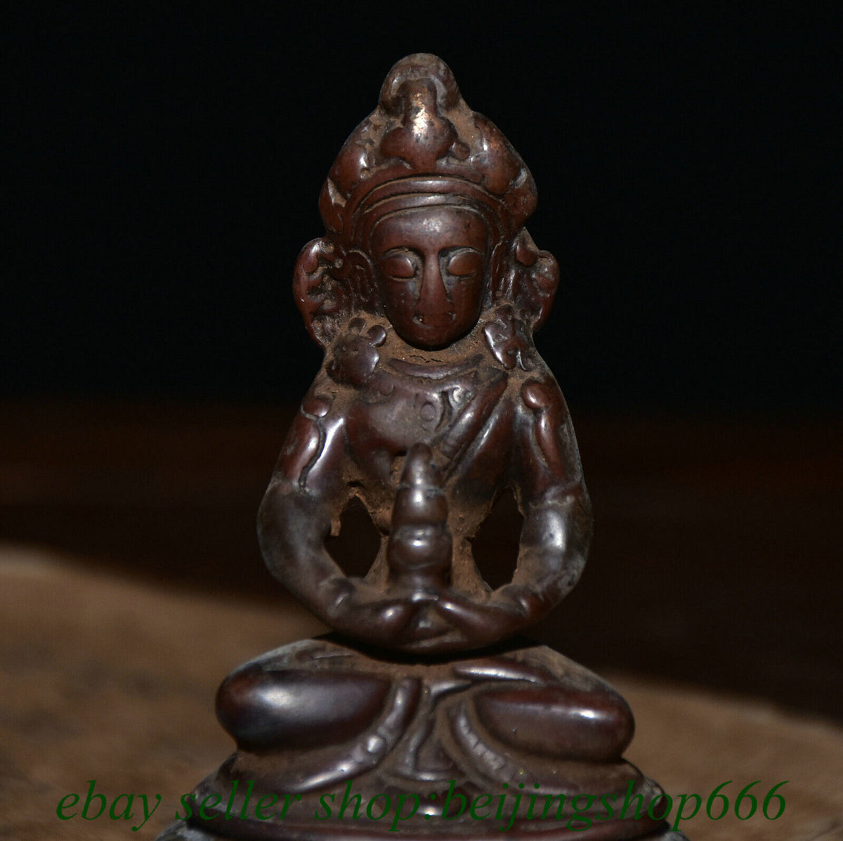 3.2" Old Tibet Tibetan Bronze Amitayus longevity God Goddess Statue
