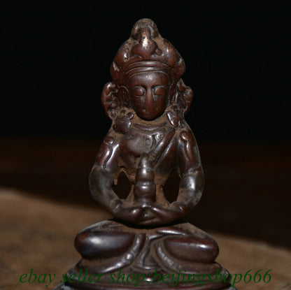 3.2" Old Tibet Tibetan Bronze Amitayus longevity God Goddess Statue