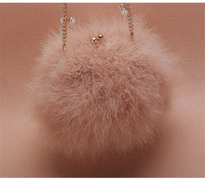 New Designer Fluffy Genuine Feather Clutch Fur Bag Round Chain Purse Multi-color