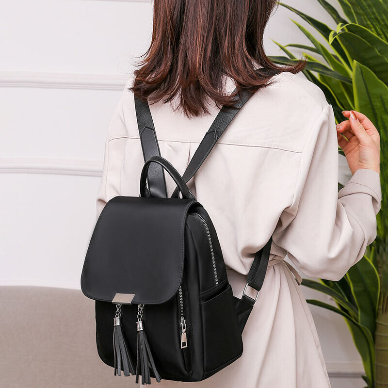 Women Nylon Oxford Backpack Travel Shoulder Bag Handbags Black Rucksack Backbag