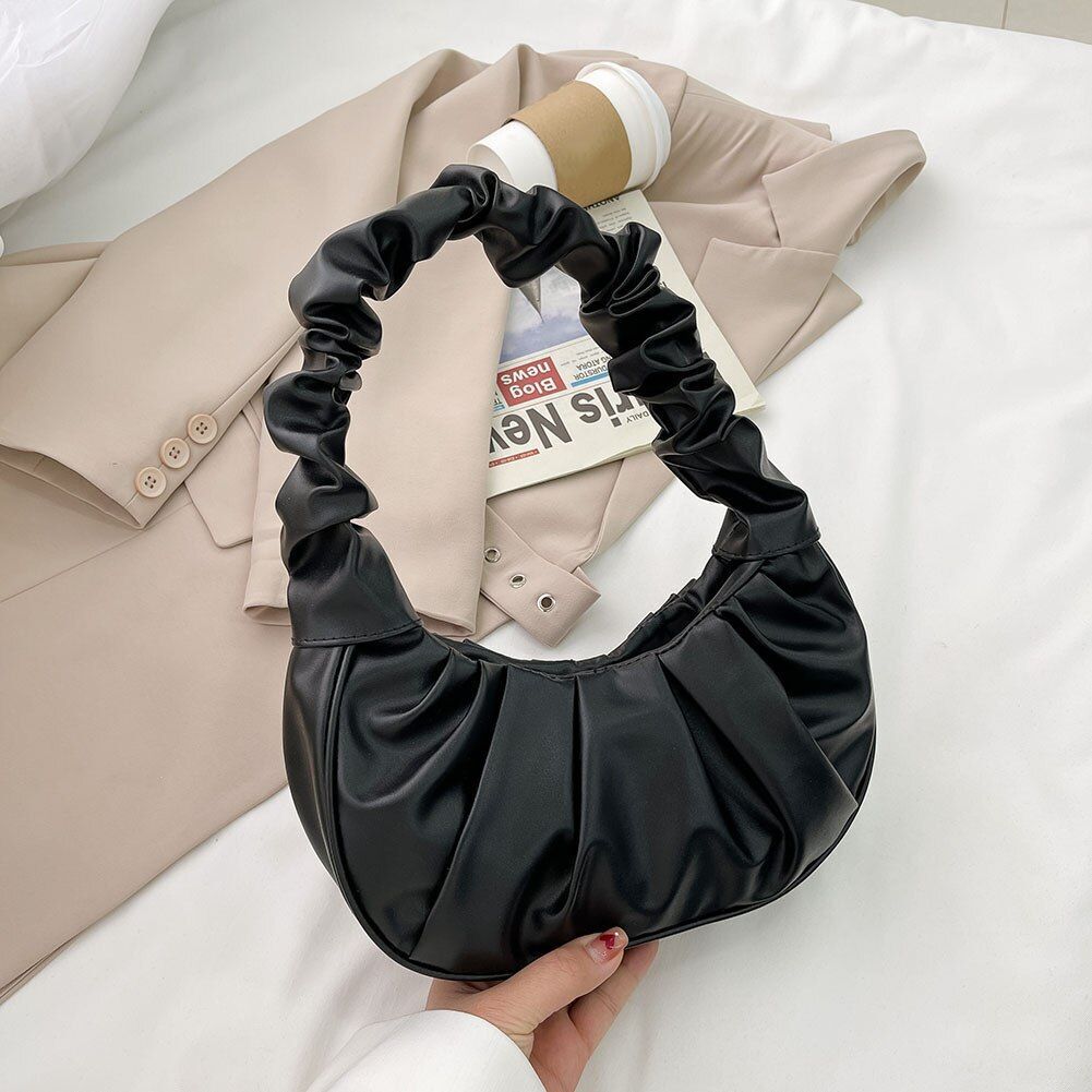 Retro Women Pleated Synthetic Underarm Bag Solid Color Pleated Handbag 270*170CM