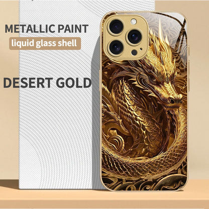 For iPhone 17 Pro Max/16/15 Plus/14 Metal Glass Painted Dragon Shockproof Case