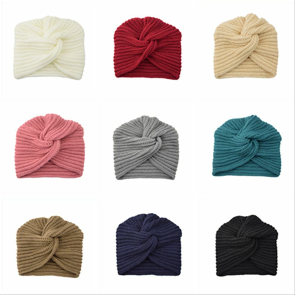 Turban Hats Women Knitted Cashmere Cross Wrap Head Hat Wool Knitting Bonnet Cap