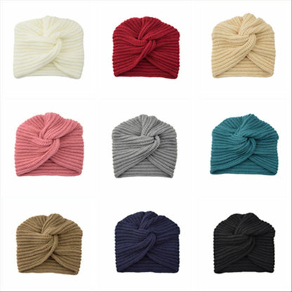 Turban Hats Women Knitted Cashmere Cross Wrap Head Hat Wool Knitting Bonnet Cap
