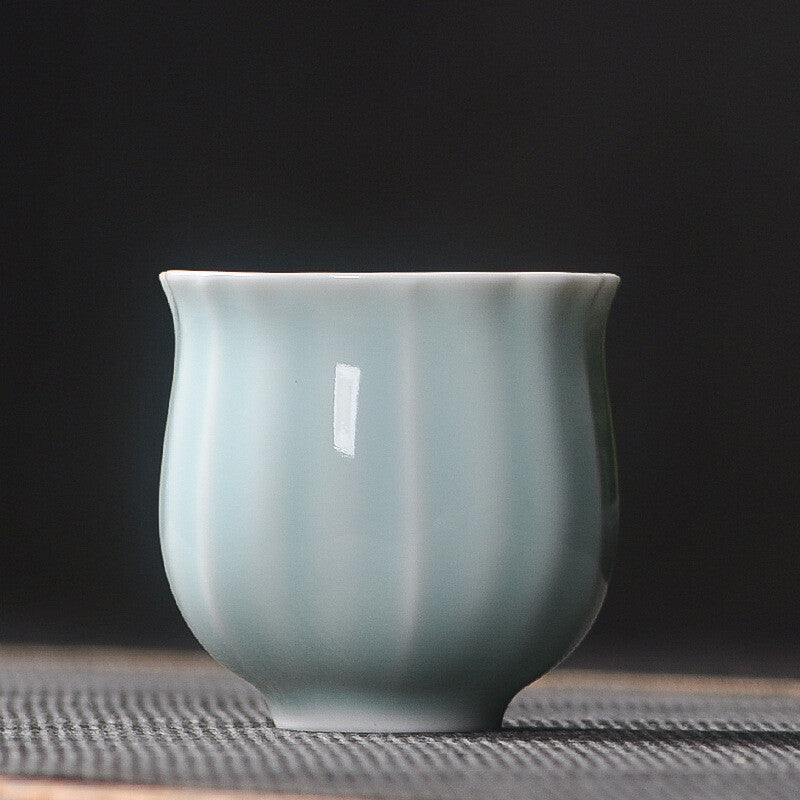 One Tea Cup Petal Design Longquan Celadon Porcelain Cup Ceramic Solid Color 80ml
