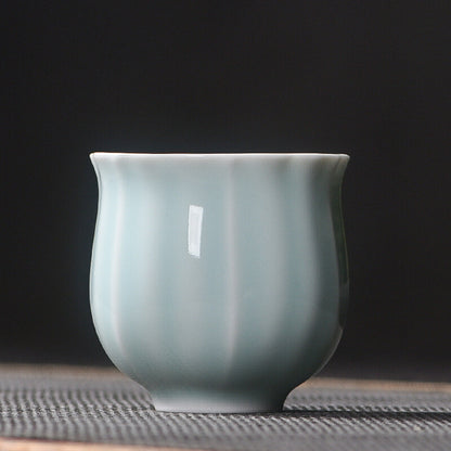 One Tea Cup Petal Design Longquan Celadon Porcelain Cup Ceramic Solid Color 80ml