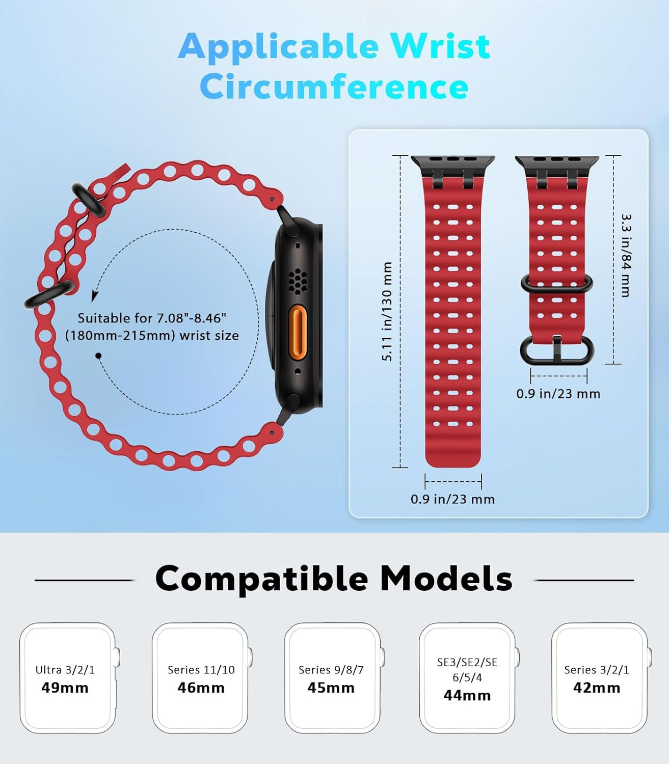 Upgraded Ocean Band Compatible with Apple Watch Ultra 3/2/1 49Mm, S11/S10 46Mm,