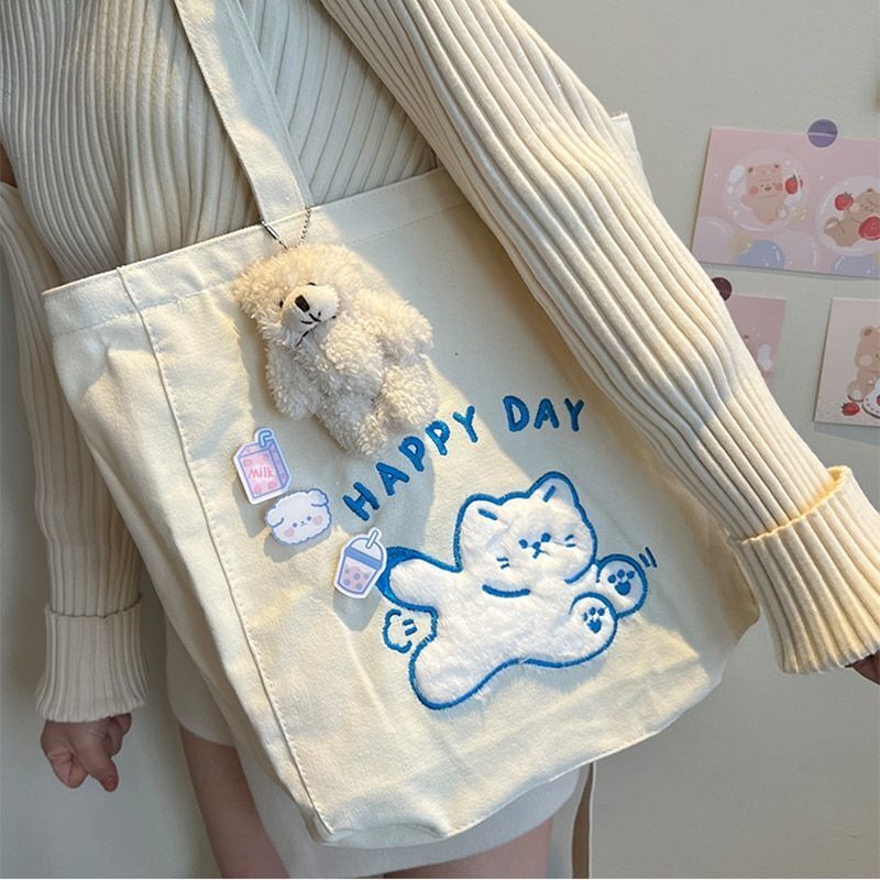 Cartoon Shoulder Bag Canvas Large Shopper Bag Fashion Casual Book Pouch 30*13*34