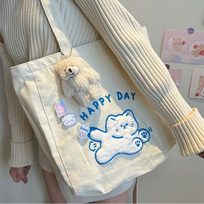Cartoon Shoulder Bag Canvas Large Shopper Bag Fashion Casual Book Pouch 30*13*34