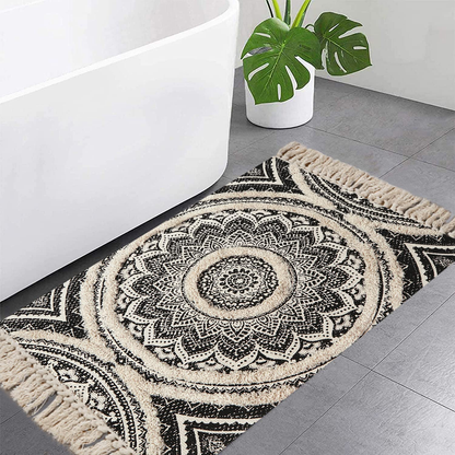 Hand Woven Small Boho Bathroom Rug Tufted Machine Washable Bohemian with Tassels