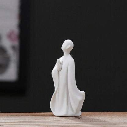 Mini White Ceramic Buddha Statue Meditating Monk Statue Ornaments Home Decor 1x
