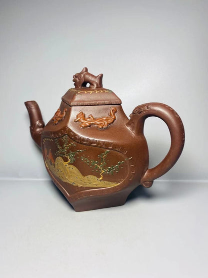 Chinese Yixing Zisha Clay Handmade Exquisite Teapot （山水画 底款：陈信卿）