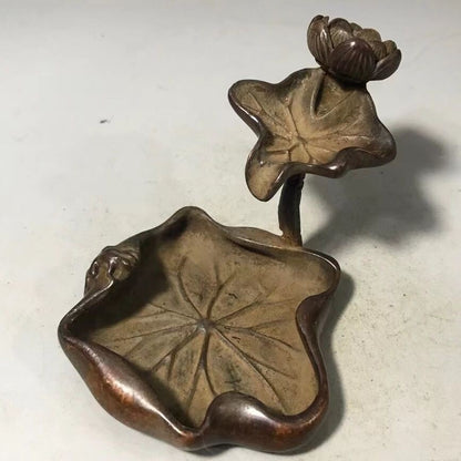 Chinese Bronze Lotus Flower “连年有鱼” Backflow Fragrance Statue Tea Pet Collection
