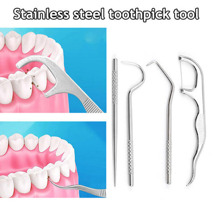 Metal Toothpick Floss With Storage Bag Stainless Steel Teeth Cleaning Oral Care*