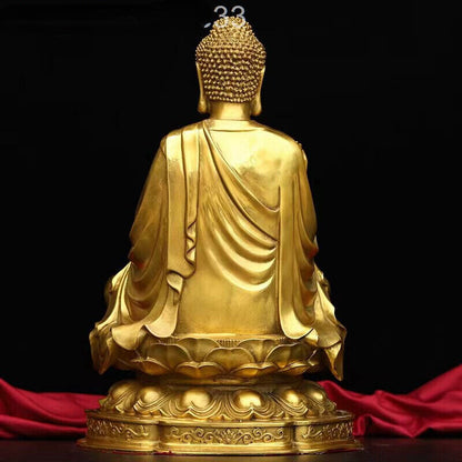 9.8" Buddha Statue Tibet Buddhism Bronze Brass Seat Lotus Shakyamuni Amitabha