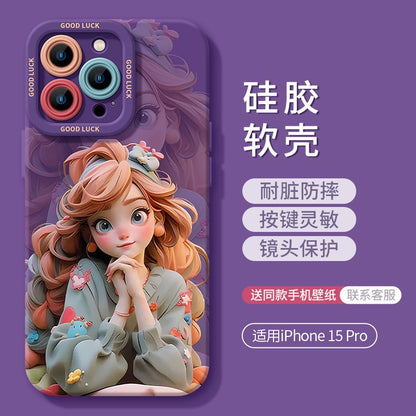 For iPhone 17 Pro Max Silicone Case with Lanyard–Kawaii Princess Cartoon Design