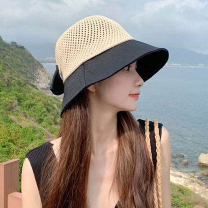Women Ladies Summer Sun Beach Straw Hat Floppy Wide Brim Foldable Cap Bucket Hat