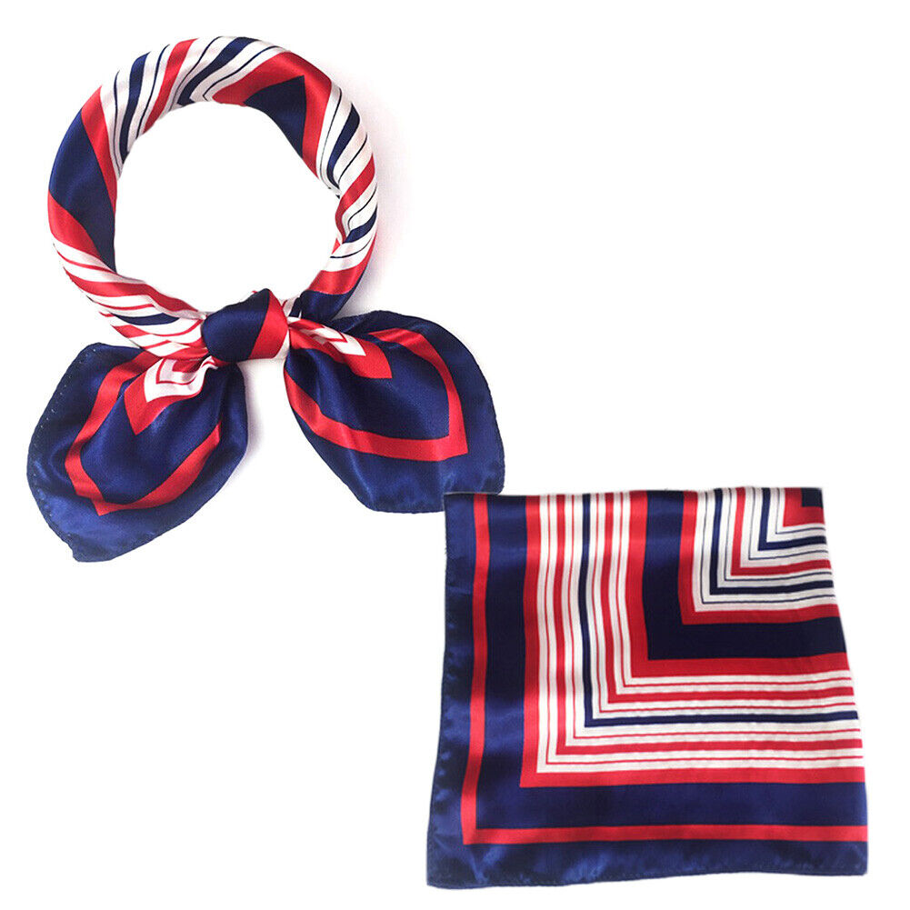 Women Small Print Silk Scarf Striped Headband Handle Bag Wristband Fashion