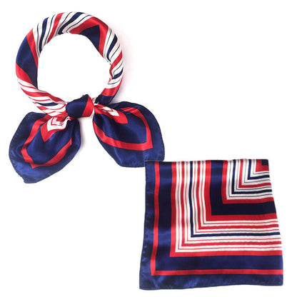 Women Small Print Silk Scarf Striped Headband Handle Bag Wristband Fashion