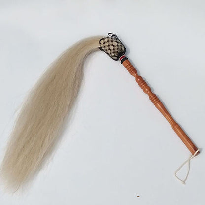 Real Horsehair Tail Fly Whisk Swatter Horse Tail Buddhist Taoist Tai Chi TV Prop