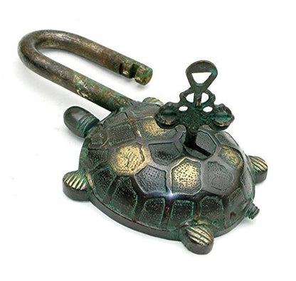 Antique Look Tortoise Design Functional Brass Padlock with 2 Keys
