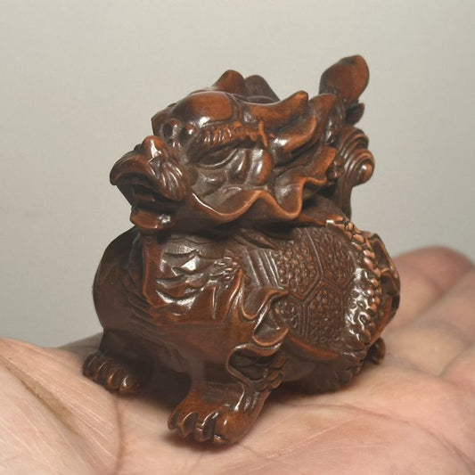 Collection Chinese Boxwood Carved Dragon Turtle Statue Wooden Nice Figurines Art