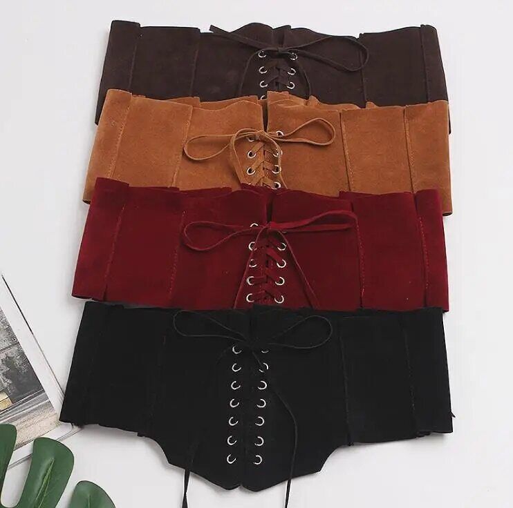 Women's Belt Runway Fashion Faux Suede Leather Bandage Cummerbunds Dress Corsets