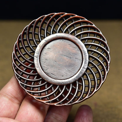 Chinese Retro Blood Sandalwood Coaster 7.5cm Hollow Carved Teacup Mat 14g